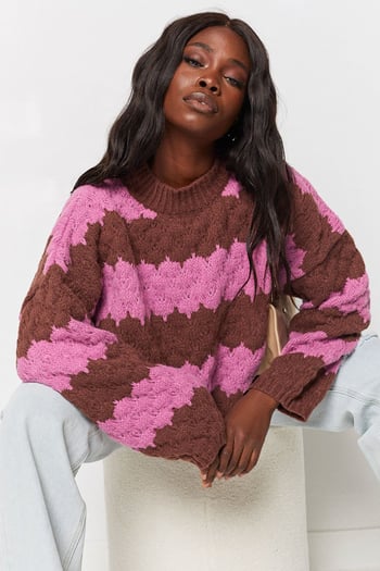 Pembe Desenli Oversize Kazak MG1205