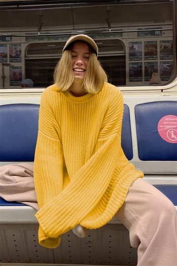 Mad Girls Sarı Oversize Kazak MG1297