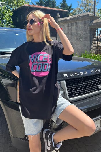 Mad Girls Printed Black T-shirt Mg1149