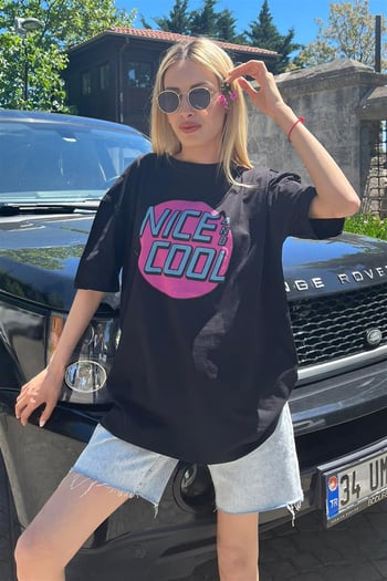 Mad Girls Printed Black T-shirt Mg1149