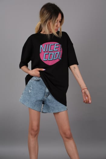 Mad Girls Printed Black T-shirt Mg1149