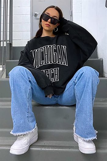 Mad Girls Siyah Kadın Sweatshirt MG922