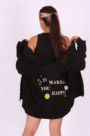 Mad Girls Siyah Kapüşonlu Sırt Baskılı Sweatshirt MG1195