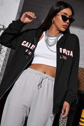 Mad Girls Black Printed Sweatshirt MG804