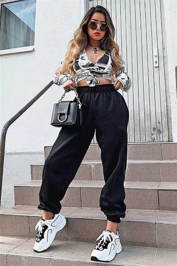 Mad Girls Oversize Elastic Cuffed Black Sweatpants MG324