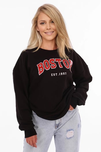 Mad Girls Black Printed Women Sweatshirt MG777