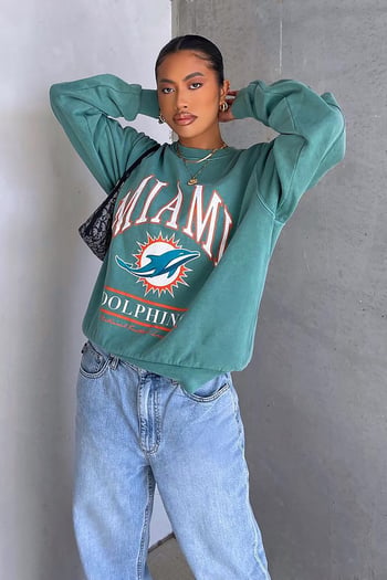 Mad Girls Sea Green Printed Sweatshirt MG1269
