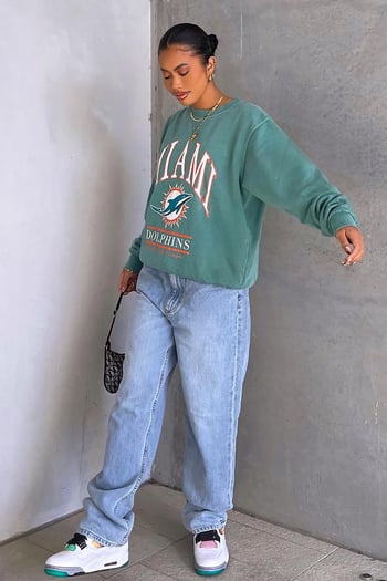 Mad Girls Sea Green Printed Sweatshirt MG1269