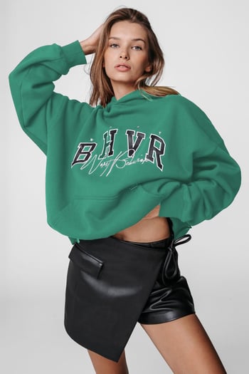 Mad Girls Su Yeşili Nakışlı Kapüşonlu Sweatshirt MG812