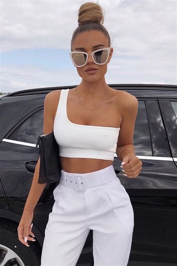 Mad Girls White One Shoulder Strappy Crop Top MG325