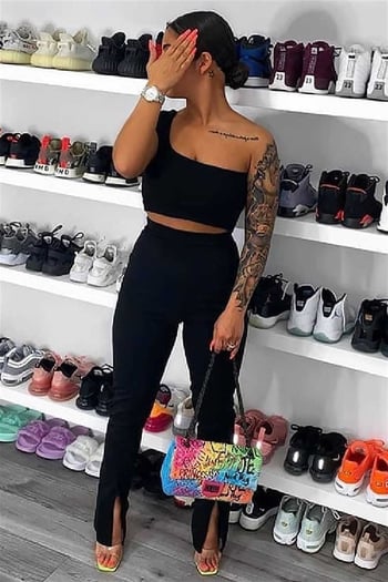 Mad Girls Black One Shoulder Strappy Crop Top MG325