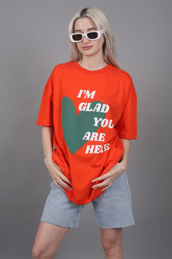 Mad Girls Turuncu Baskılı Tişört Mg1202