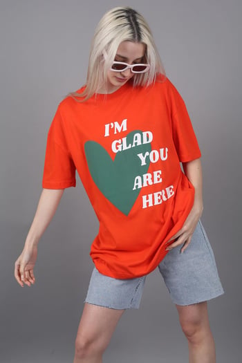 Mad Girls Turuncu Baskılı Tişört Mg1202