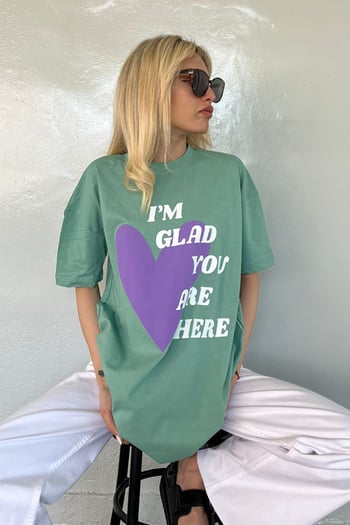 Mad Girls Yeşil Baskılı Tişört Mg1202