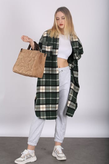 Mad Girls Green Plaid Coat MG1234