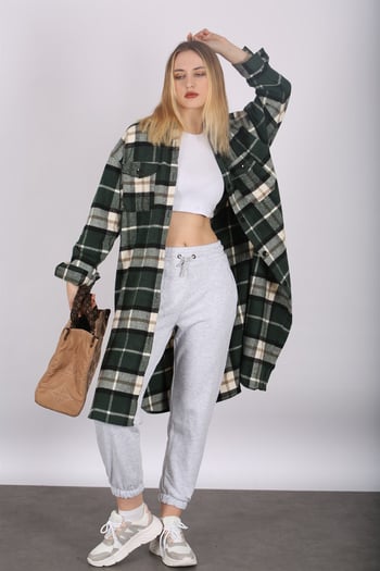 Mad Girls Green Plaid Coat MG1234