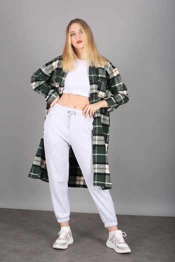 Mad Girls Green Plaid Coat MG1234