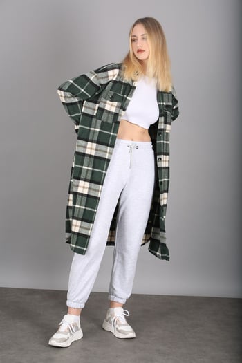 Mad Girls Green Plaid Coat MG1234