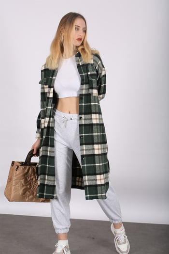 Mad Girls Green Plaid Coat MG1234