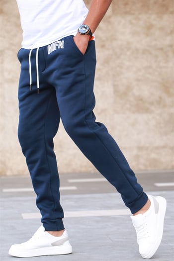 Madmext 3-Thread Fleece Navy Blue Sweatpants For Men 5427