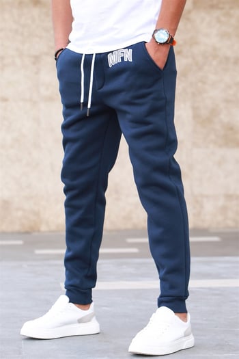 Madmext 3-Thread Fleece Navy Blue Sweatpants For Men 5427