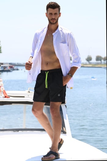 Madmext Men Striped Black Swim Shorts 2943