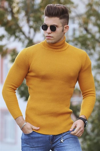 Madmext Balıkçı Yaka Hardal Kazak 4359-2