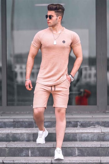 Madmext Basic Camel Erkek Şort Takım 4577
