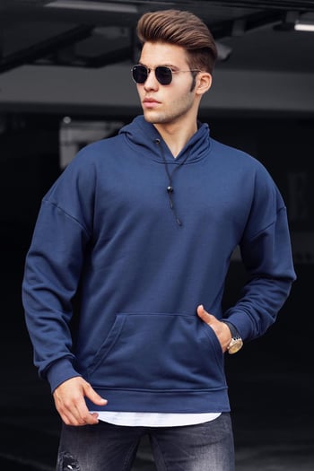 Madmext Basic Lacivert Erkek Kapüşonlu Sweatshirt 4764