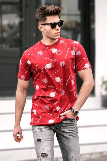 Madmext Baskılı Bordo Oversize T-Shirt 5392