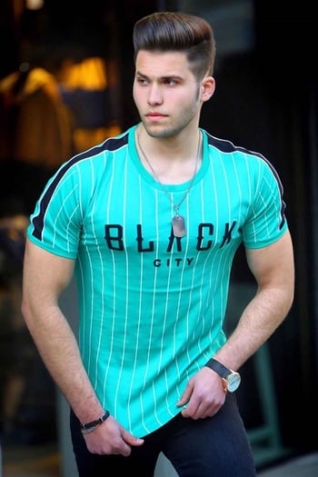 Madmext Turquoise Striped T-shirt for Men 3083-1