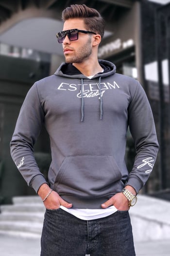Madmext Baskılı Füme Kapşonlu Sweatshirt 4402