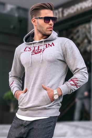 Madmext Baskılı Gri Kapşonlu Sweatshirt 4402