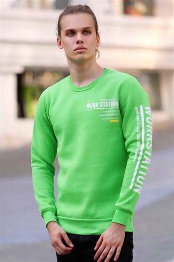 Madmext Neon Green Printed Sweatshirt 4161