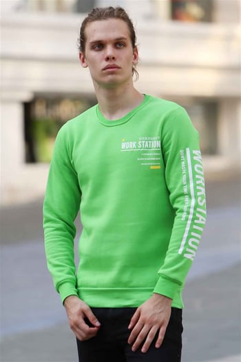 Madmext Neon Green Printed Sweatshirt 4161