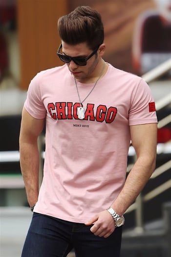 Madmext Powder Pink Colour Printed T-shirt for Men 4485