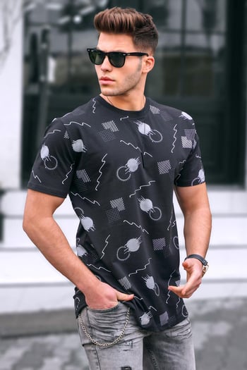 Madmext Baskılı Siyah Oversize T-Shirt 5392