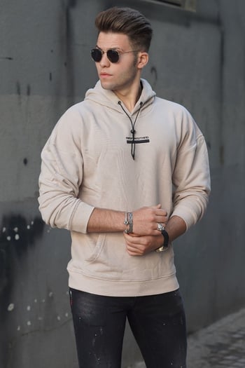 Madmext Bej Baskılı Kapüşonlu Sweatshirt 4722