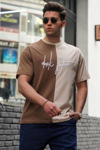 Madmext Beige Printed T-shirt for Men 5237