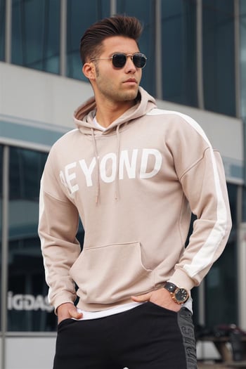 Madmext Men Beige Sweatshirt Hoodie 5327