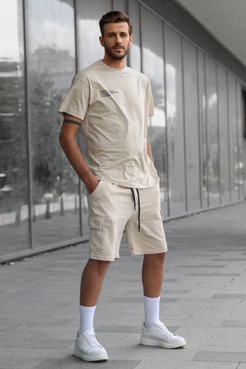 Madmext Men Oversize Beige Shorts Set 5391