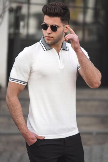 Madmext Beyaz Basic Polo Yaka Erkek Tişört 5099