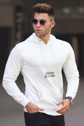 Madmext  Beyaz Baskılı Kapşonlu Sweatshirt 5292