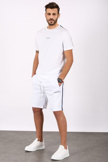 Madmext Men Oversize White Shorts Set 5376
