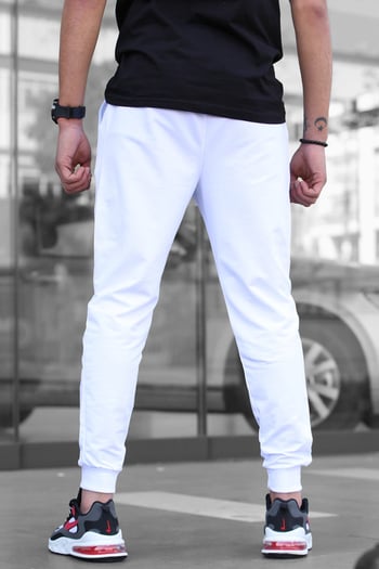 Madmext Men Elastic Bottom White Sweatpants 4821
