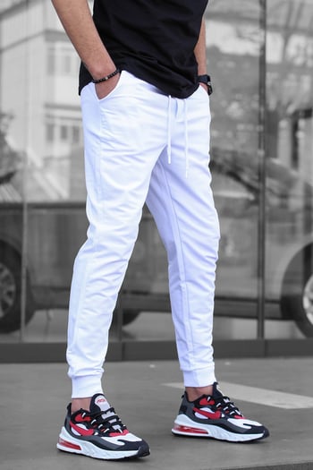 Madmext Men Elastic Bottom White Sweatpants 4821