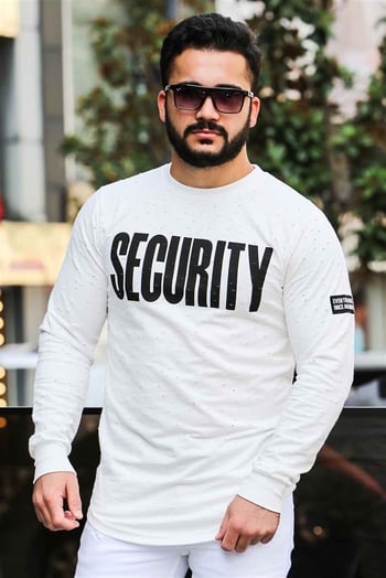 Madmext Beyaz Yırtık Detaylı Baskılı Sweatshirt 4126