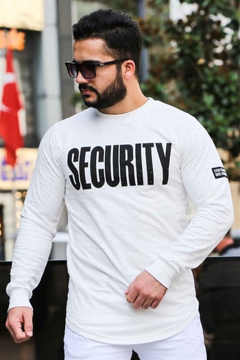 Madmext Beyaz Yırtık Detaylı Baskılı Sweatshirt 4126