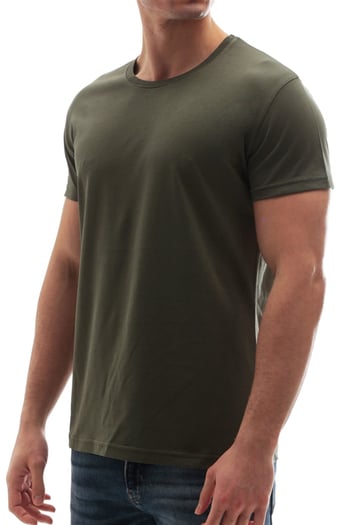 Madmext Bisiklet Yaka Basic Tişört Haki 3006