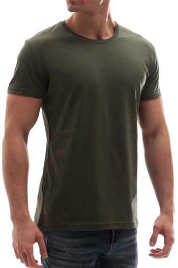 Madmext Bisiklet Yaka Basic Tişört Haki 3006